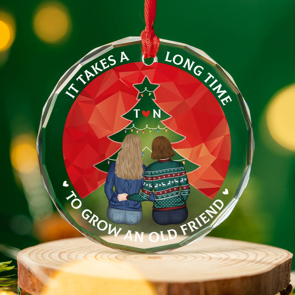 Custom Friendship Christmas Ornament, Best Friend Gift •  True Friendship Takes Time - Personalized Glass Ornament