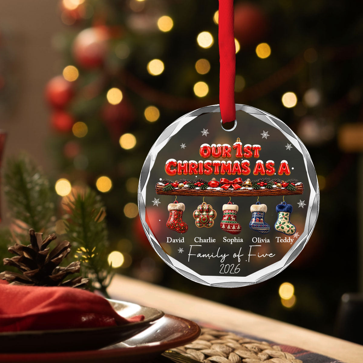 Custom Family Ornament, Christmas Gift for Family Members •  Our First Christmas as a Family - Personalized Glass Ornament