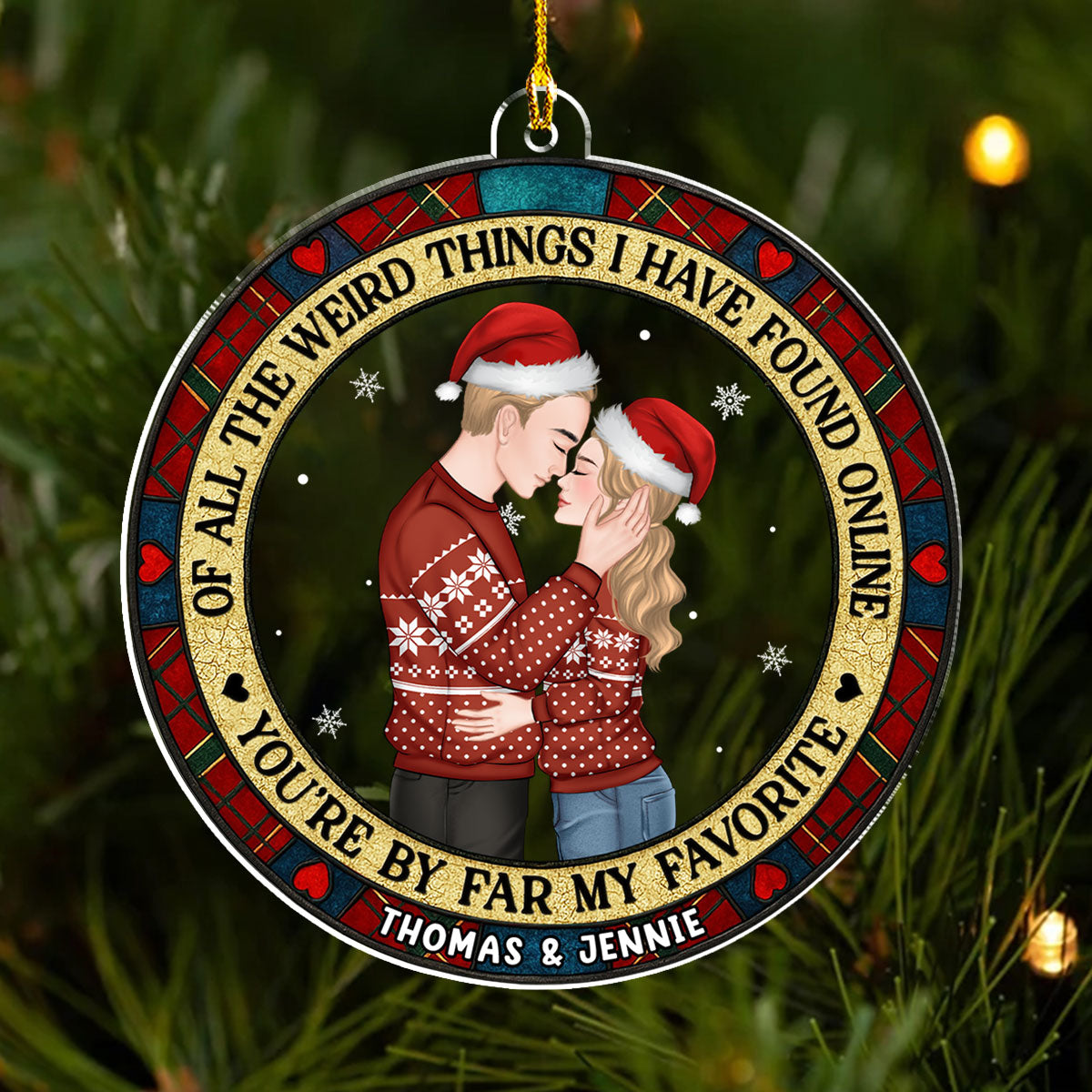 Custom Couple Christmas Ornament, Anniversary Gift •  Christmas Couple You Are My Favorite By Far - Personalized Acrylic Ornament