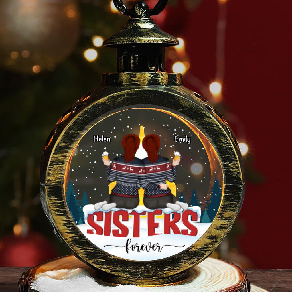Custom Friendship Christmas, Best Friend Gift, Holiday Decor • Besties Sitting Together - Personalized Christmas Lantern