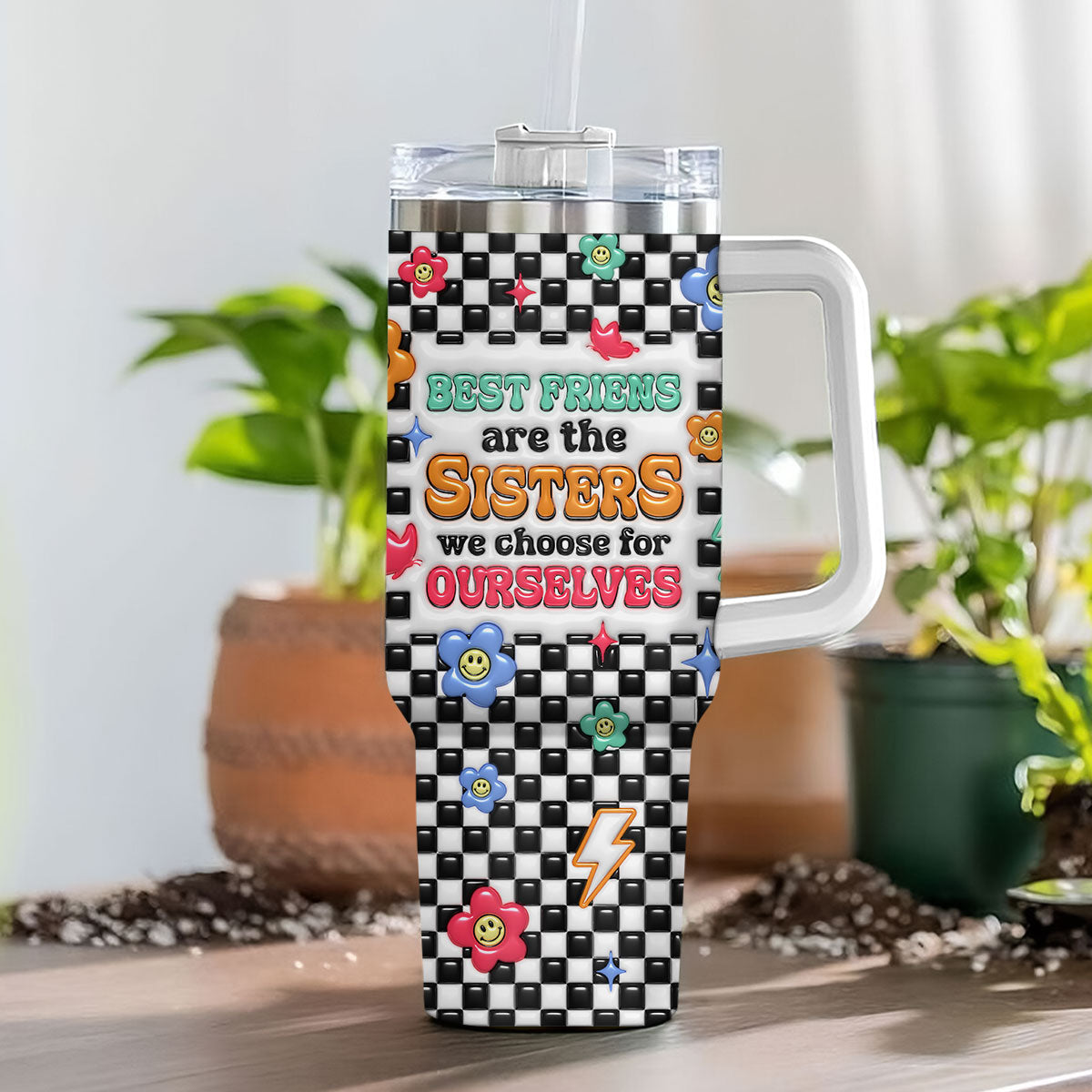Custom Christmas Birthday Gifts For Best Friend • Sisters By Hearts - Personalized 3D Inflated Effect Printed 40 Oz Tumbler