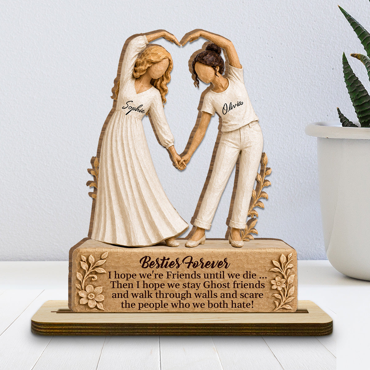 Custom Friendship Decor, Christmas Birthday Gifts For Best Friend • Besties Till The End - Personalized 2-Layer Wood Plaque With Flat Base