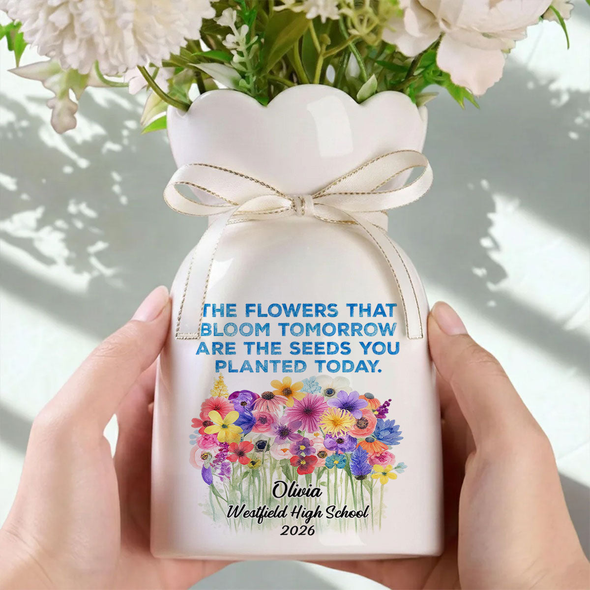 Thank You For Growing Dreams - Personalized Ribbon Tie Flower Vase