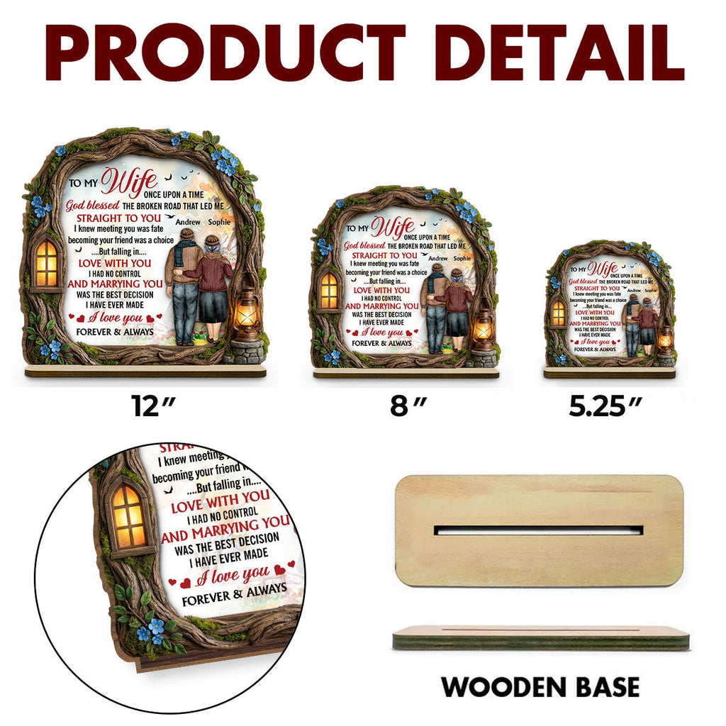 Custom Decor for Wife, Gift for Her • Led Me To You - Personalized 2-Layer Wood Plaque With Flat Base
