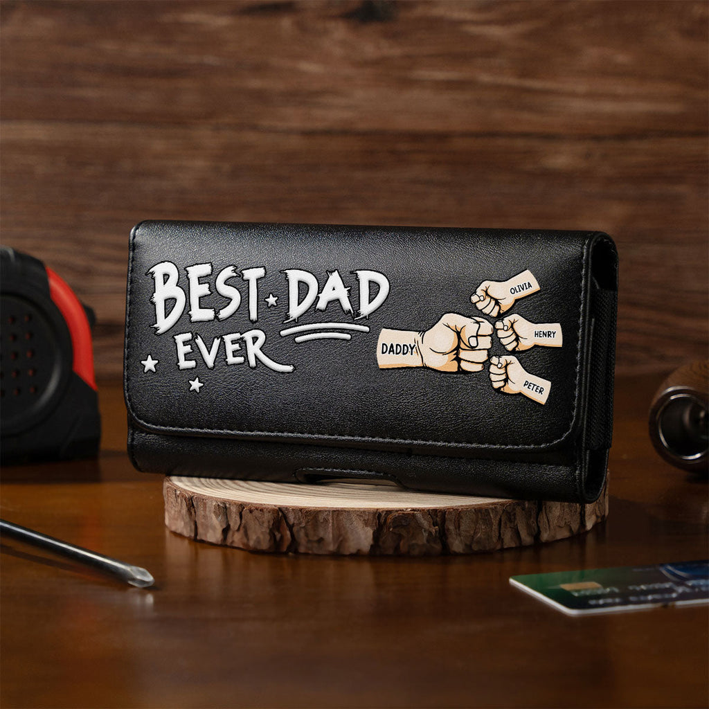 Best Dad - Personalized Leather Phone And Card Holster