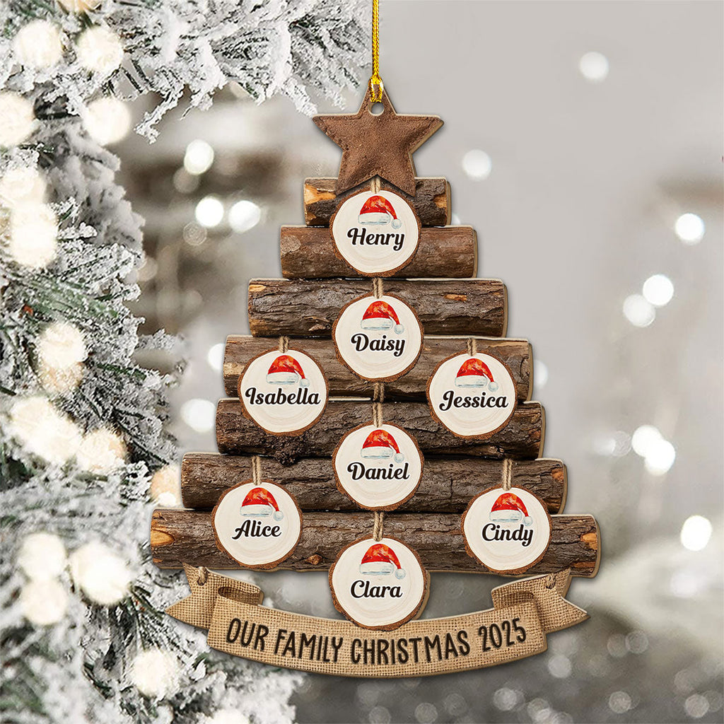 Custom Family Ornament, Christmas Gift for Family Members •  Rustic Family Christmas Tree - Personalized Wood Ornament