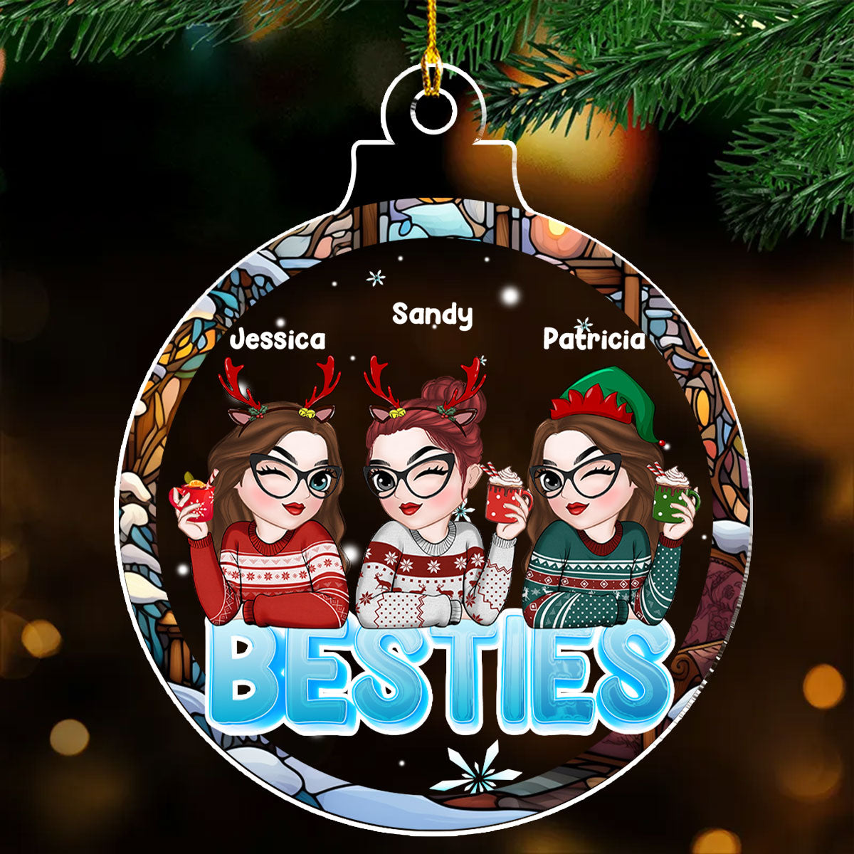 Custom Friendship Christmas Ornament, Best Friend Gift •  Besties Christmas - Personalized Acrylic Ornament