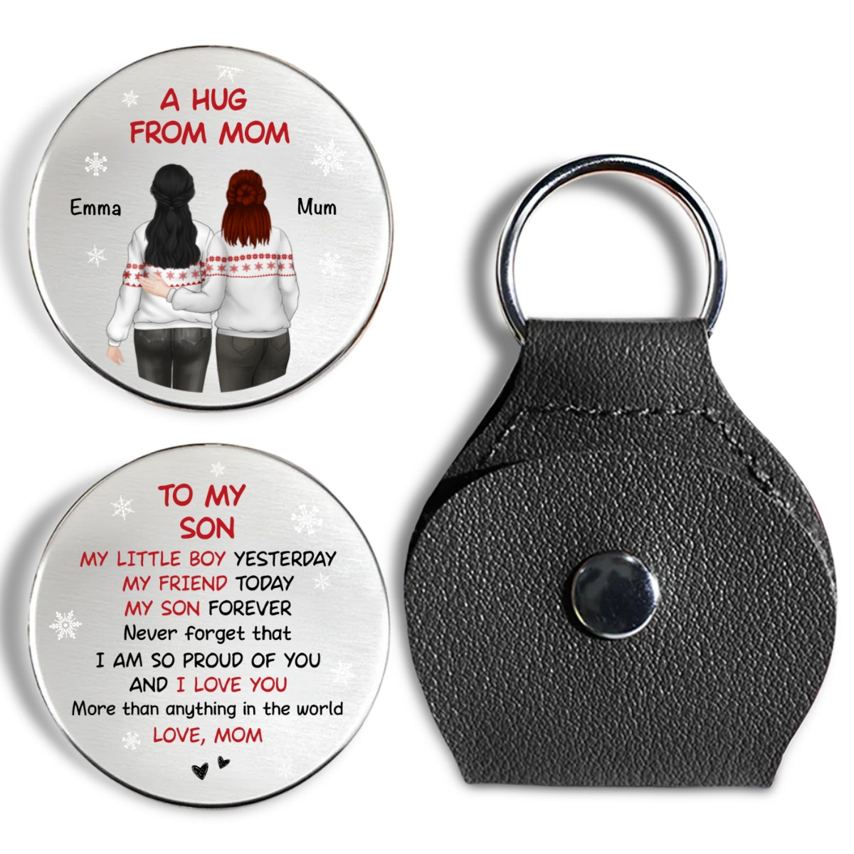 Custom Coin Keychain for Son, Father's Day Birthday Gifts • A Hug From Mom Christmas - Personalized Pocket Hug