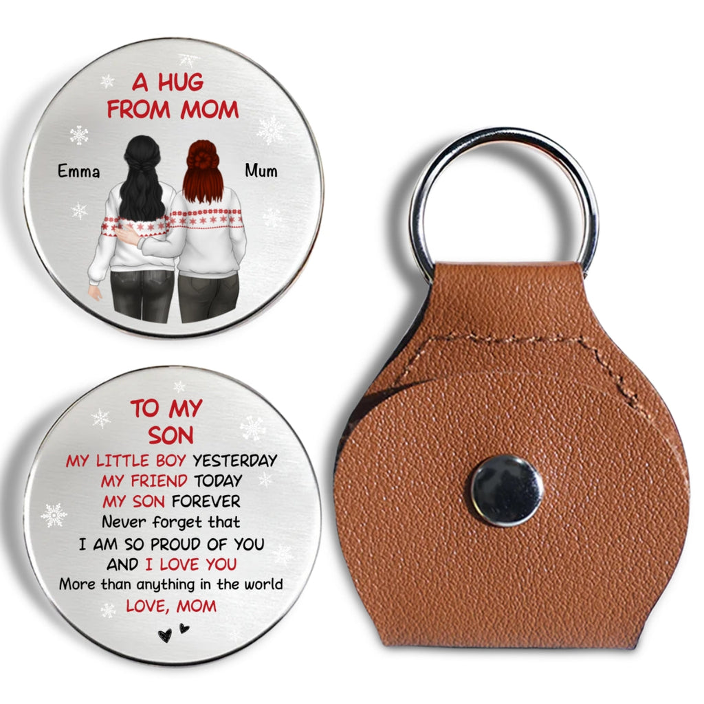 Custom Coin Keychain for Son, Father's Day Birthday Gifts • A Hug From Mom Christmas - Personalized Pocket Hug