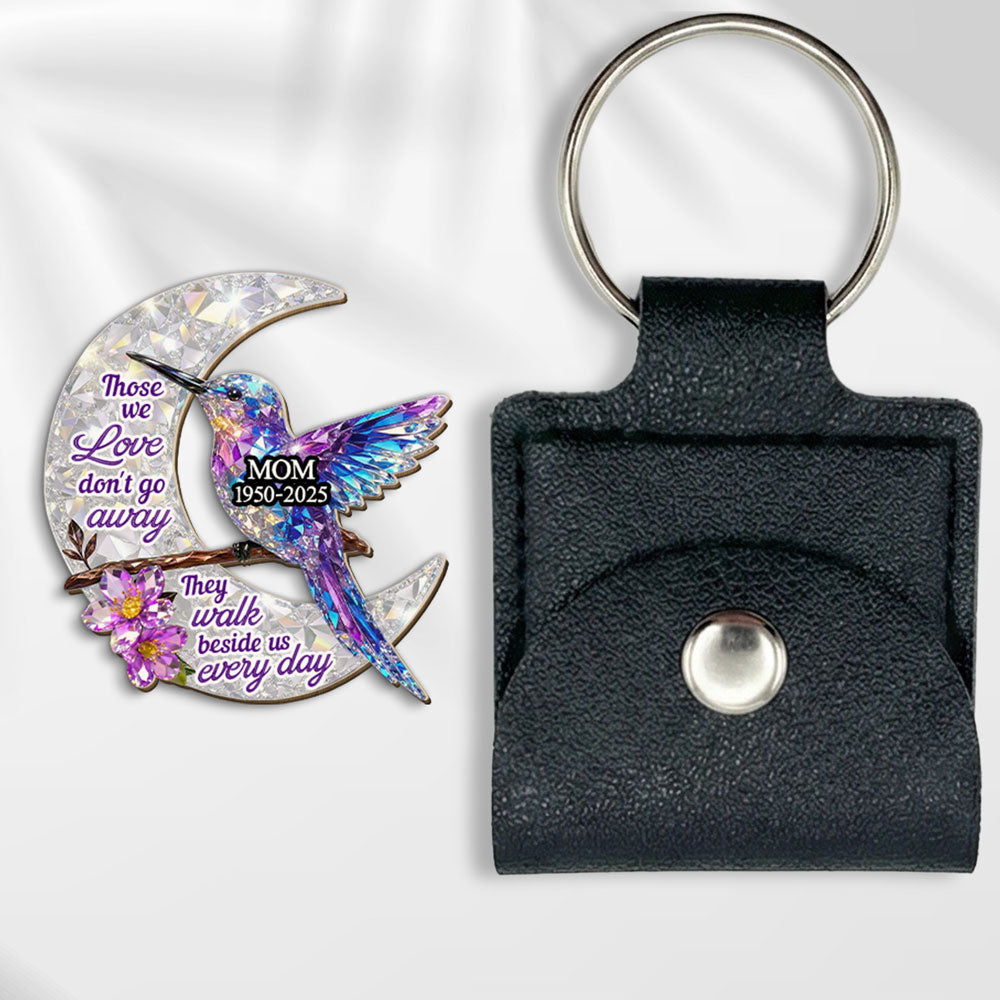 Custom Memorial Coin Keychain, Sympathy Keepsake • They Never Go Away - Personalized 3D Effect Wooden Pocket Hug