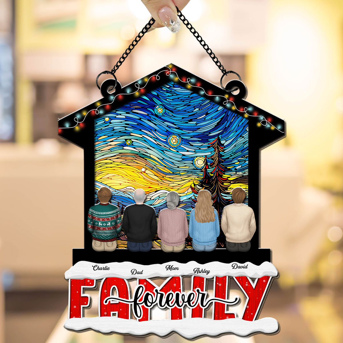 Custom Family Name Hanging Decor, Christmas Birthday Gift •  Our Hearts Are Forever One - Persinalized Suncatcher