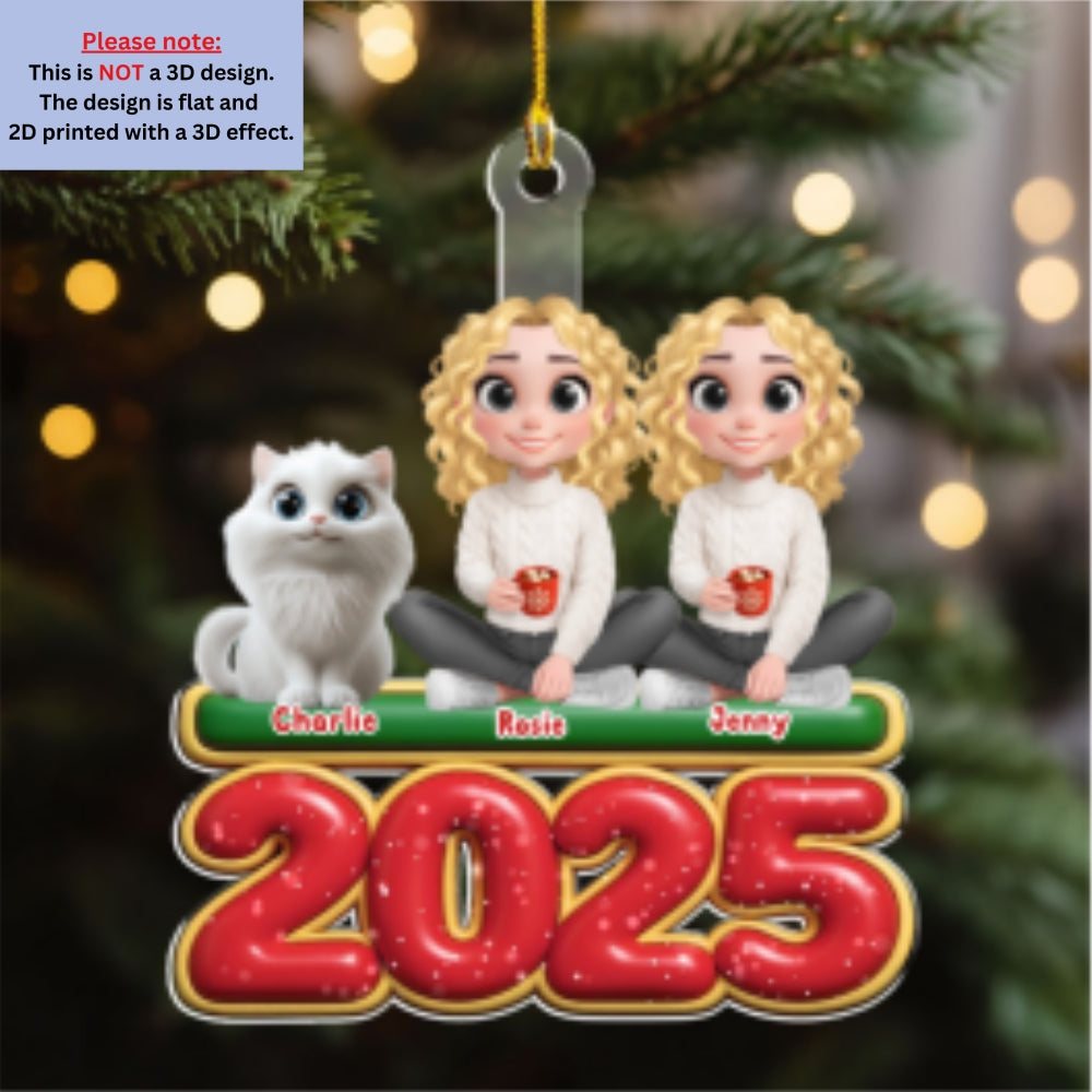 Custom Couple Christmas Ornament, Anniversary Gift •  We And Our Cat Version 2 - Personalized Acrylic Ornament
