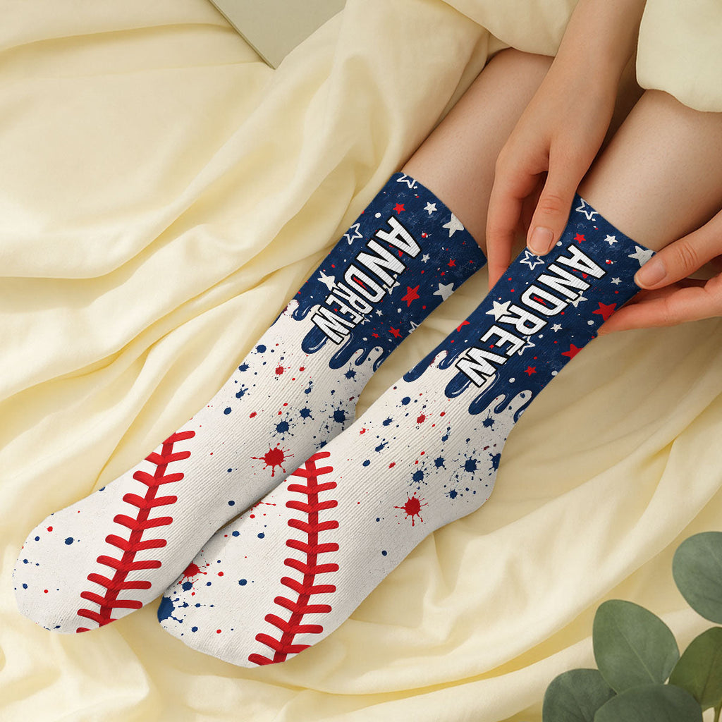 Custom Name Football Fan Footwear, Game Day Christmas Gift • Life Is Better With Sports - Personalized Crew Socks