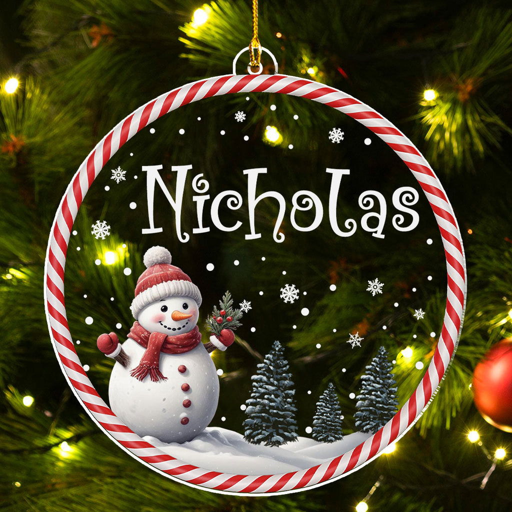 Custom Family Ornament, Christmas Gift for Family Members •  Happy Christmas Snowman - Personalized Acrylic Ornament