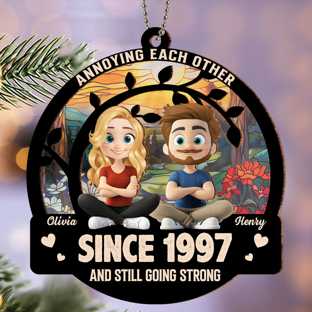 Custom Couple Christmas Ornament, Anniversary Gift •  Together Forever - Personalized Suncatcher Ornament