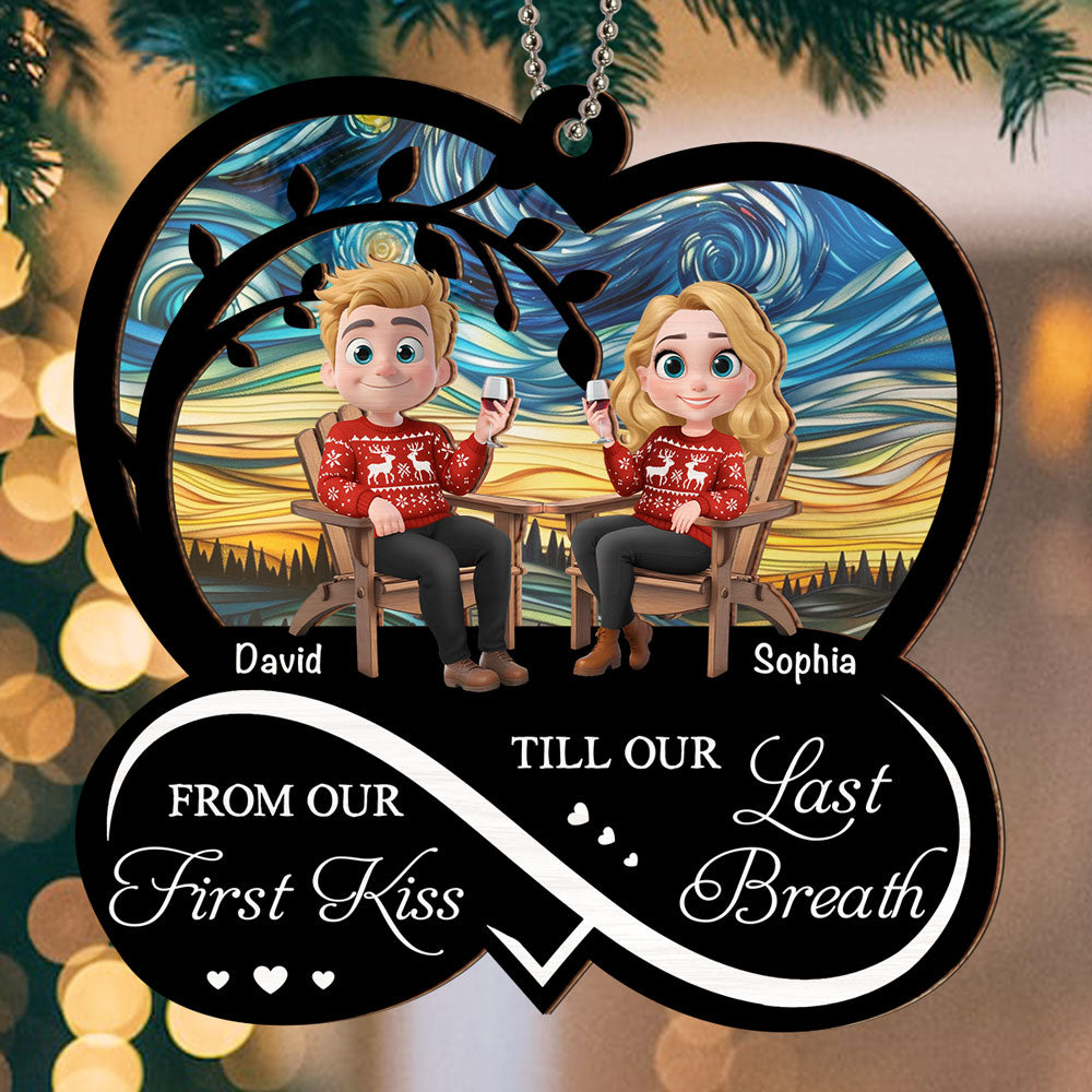 Custom Couple Christmas Ornament, Anniversary Gift •  From You And Me First Kiss - Personalized Suncatcher Ornament
