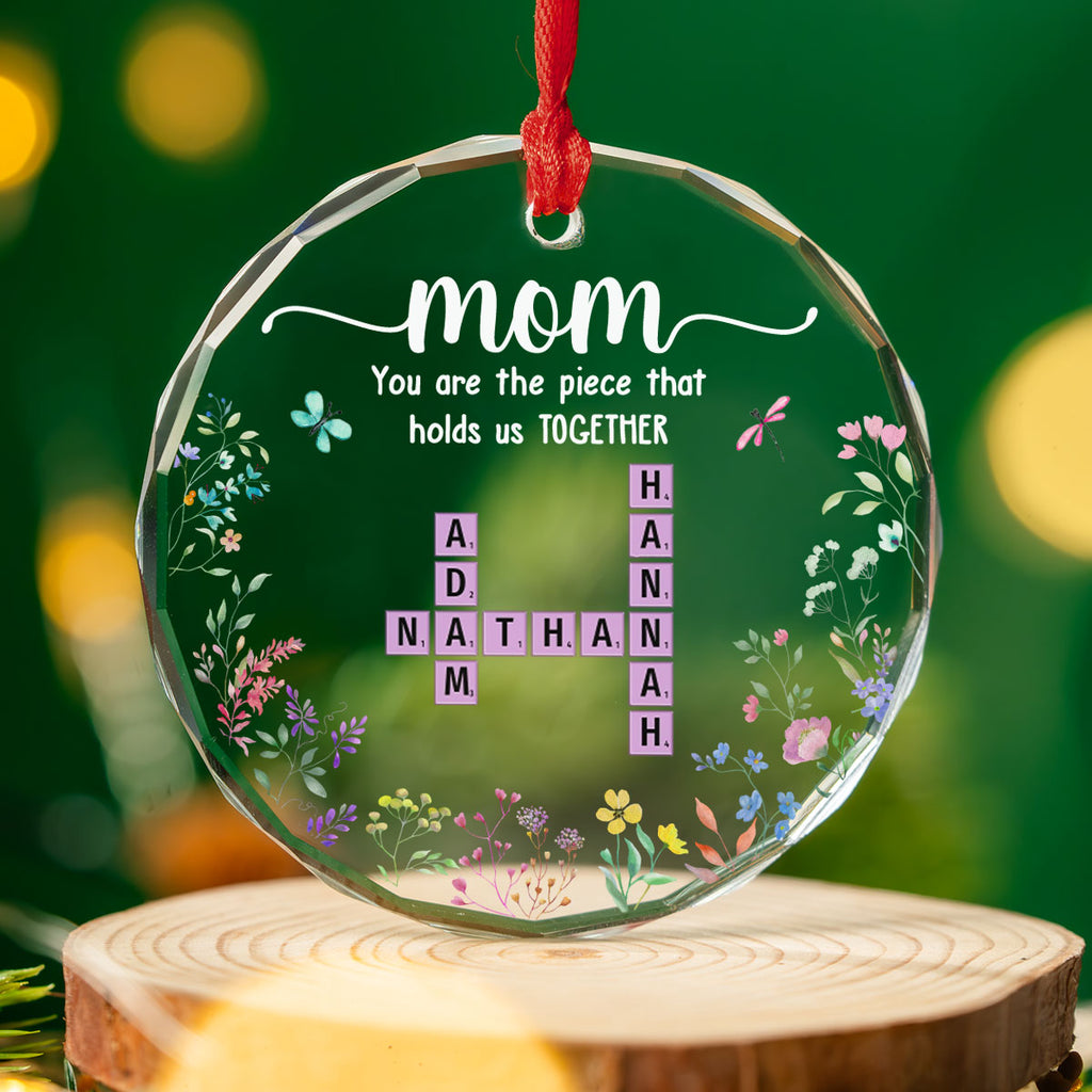 Custom Family Ornament, Christmas Gift for Family Members •  Mom Holds Us Together - Personalized Glass Ornament
