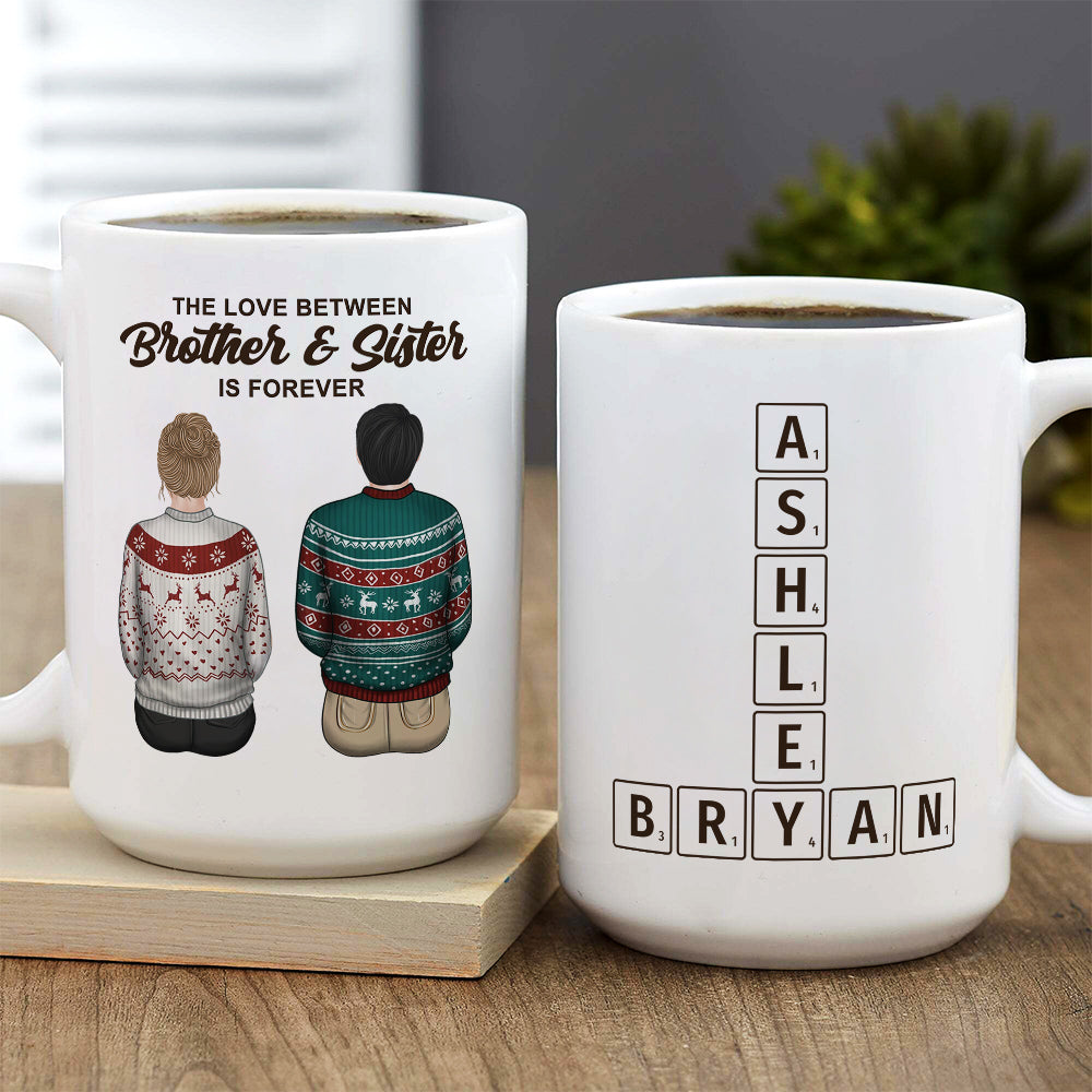 Custom Christmas & Birthday Keepsake Gift • Brothers And Sisters Link Forever Crossword - Personalized Coffee Mug