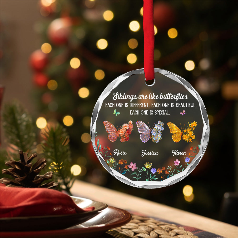 Custom Brothers & Sisters Christmas Ornament •  Sparkling Wings For Siblings - Personalized Glass Ornament
