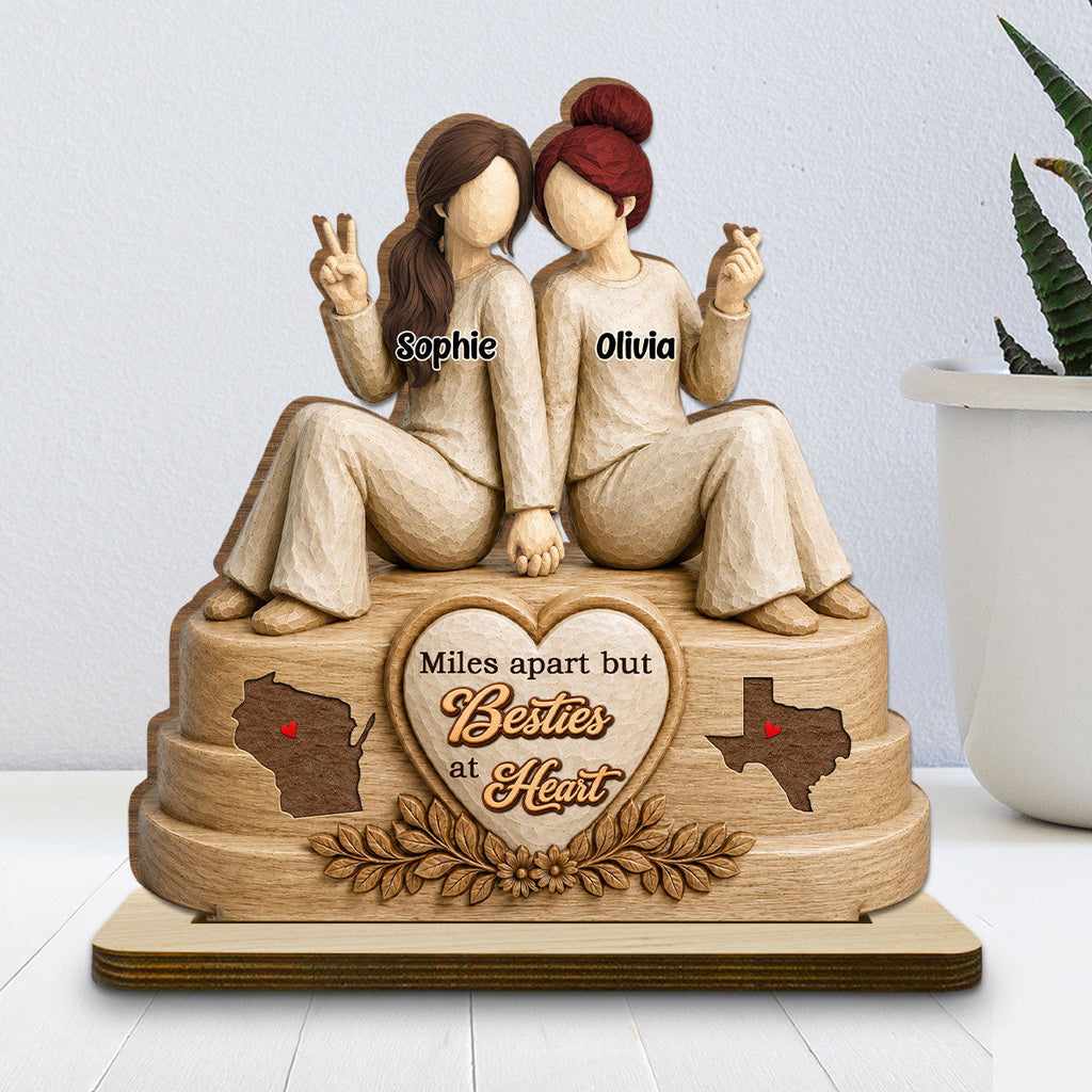 Custom Friendship Decor, Christmas Birthday Gifts For Best Friend • Forever Connected - Personalized 2-Layer Wood Plaque With Flat Base