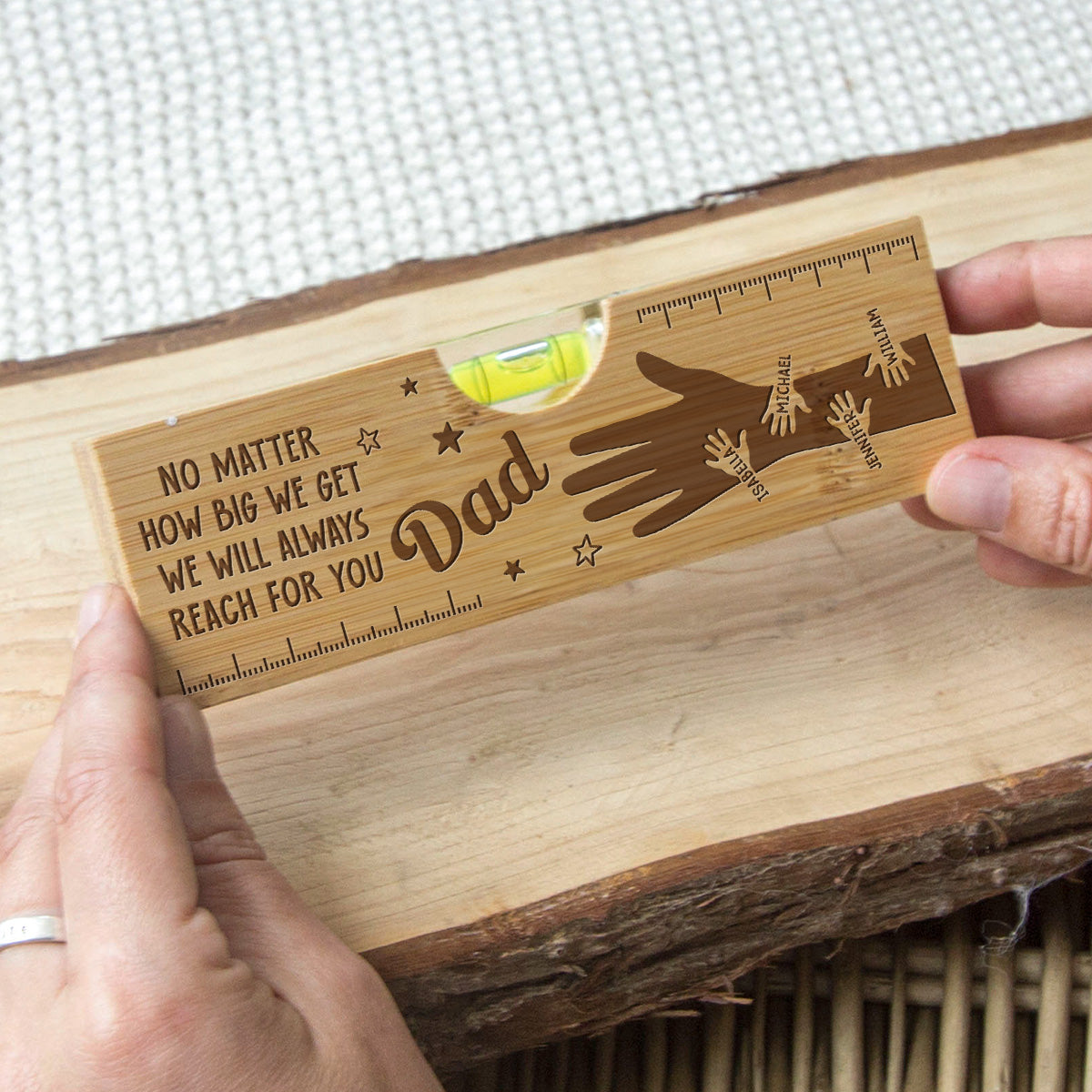 Held by Your Hands, Guided by Your Love - Personalized Engraved Wooden Spirit Level Bottle Opener