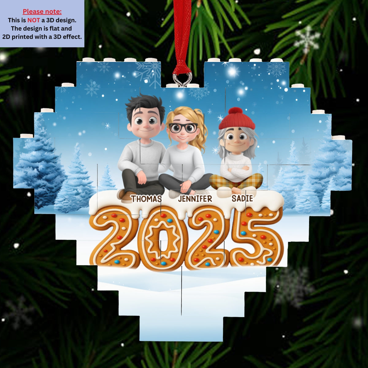 Custom Family Ornament, Christmas Gift for Family Members •  Ginger Family - Personalized 3D Effect Heart Puzzle Ornament