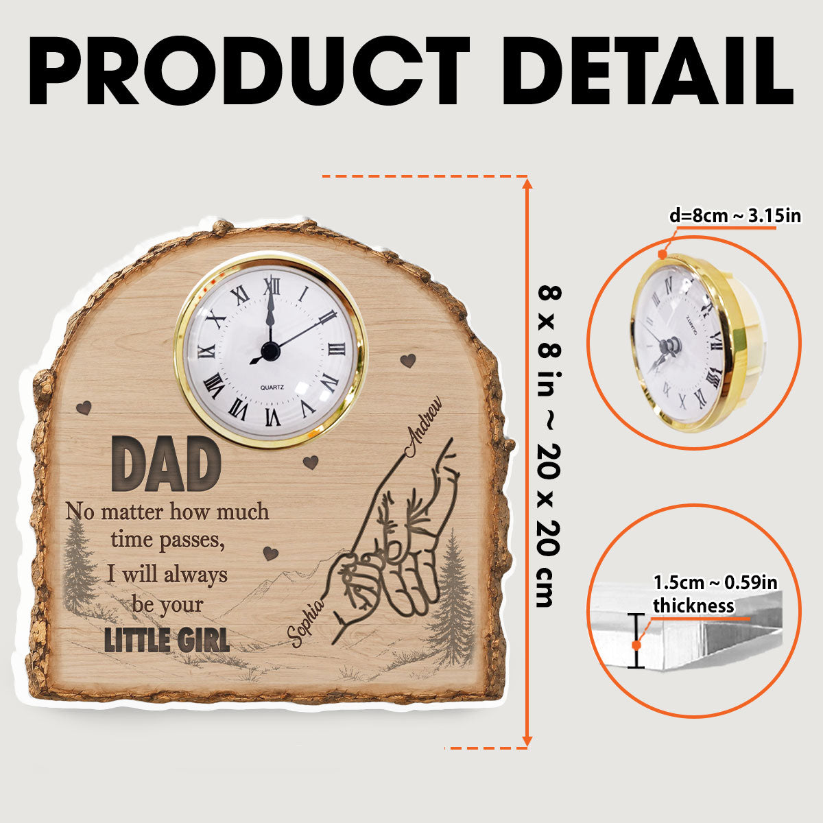 Custom Father's Day Decor, Gift for Dad & Grandpa • No Matter How Much Time Passes - Personalized Acrylic Desk Clock Plaque