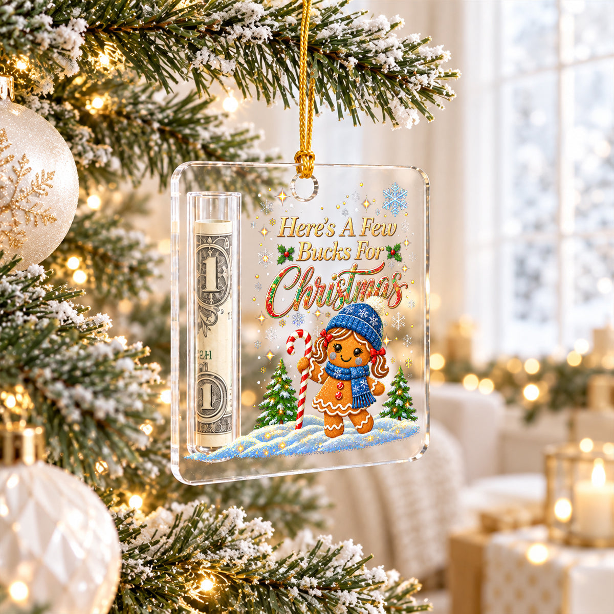 Custom Family Ornament, Christmas Gift for Family Members •  A Few Bucks For Christmas - Personalized Cash Gift Ornament