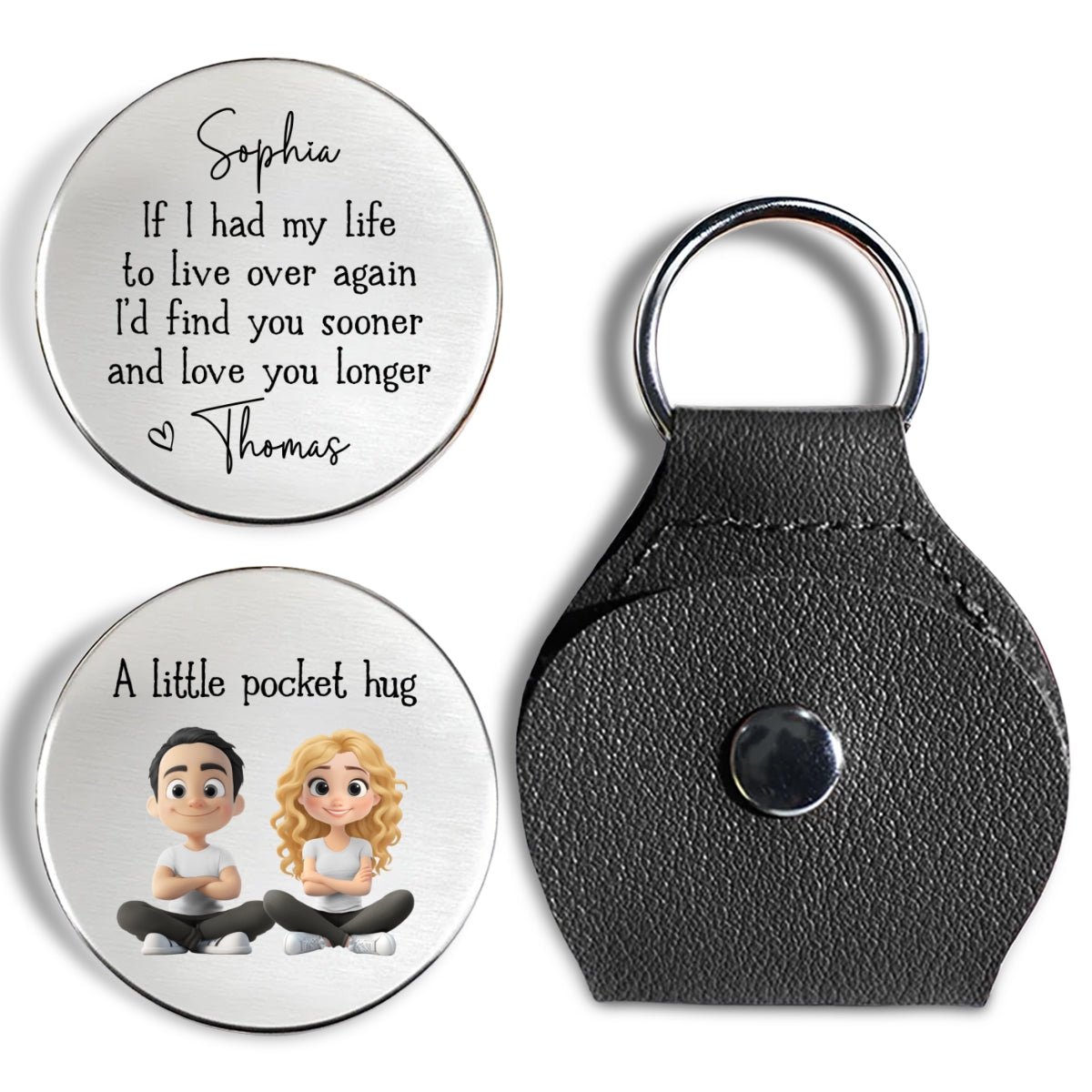 Custom Coin Keychain for Husband, Couple Anniversary Valentine's Day Gifts • Love You Longer - Personalized Pocket Hug