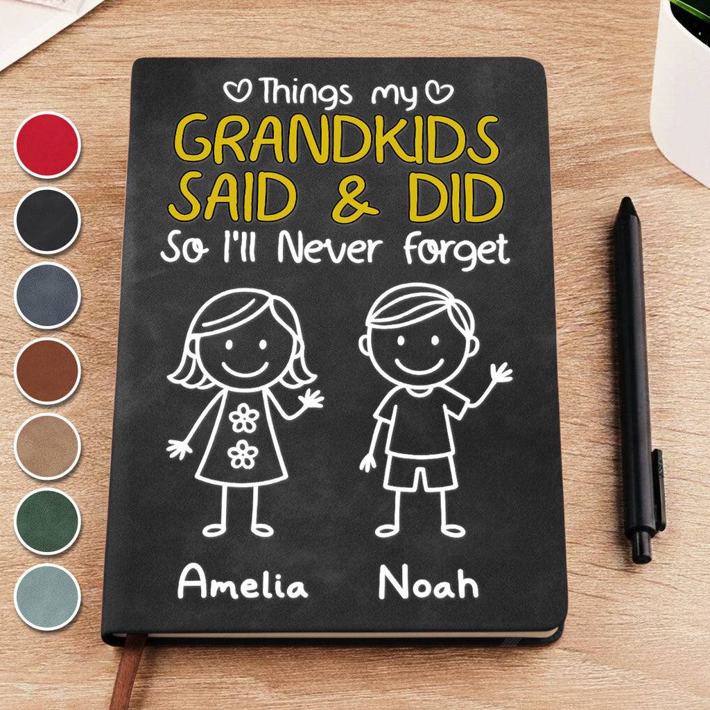 Custom Memory Notebook For Grandma, Grandpa • Grandkids Said And Did - Personalized Leather Journal