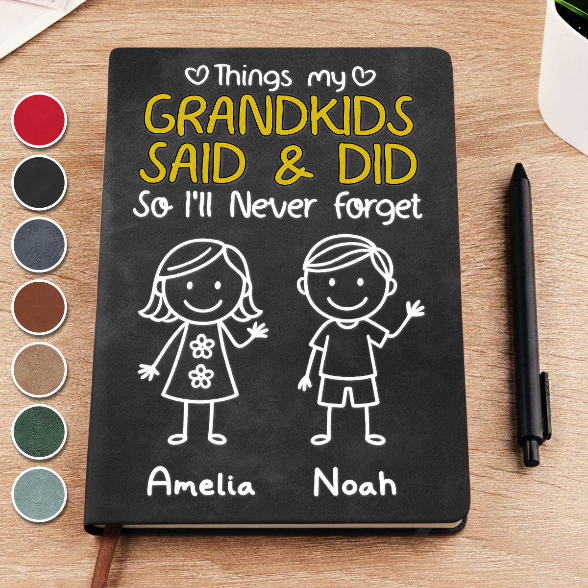 Custom Memory Notebook For Grandma, Grandpa • Grandkids Said And Did - Personalized Leather Journal