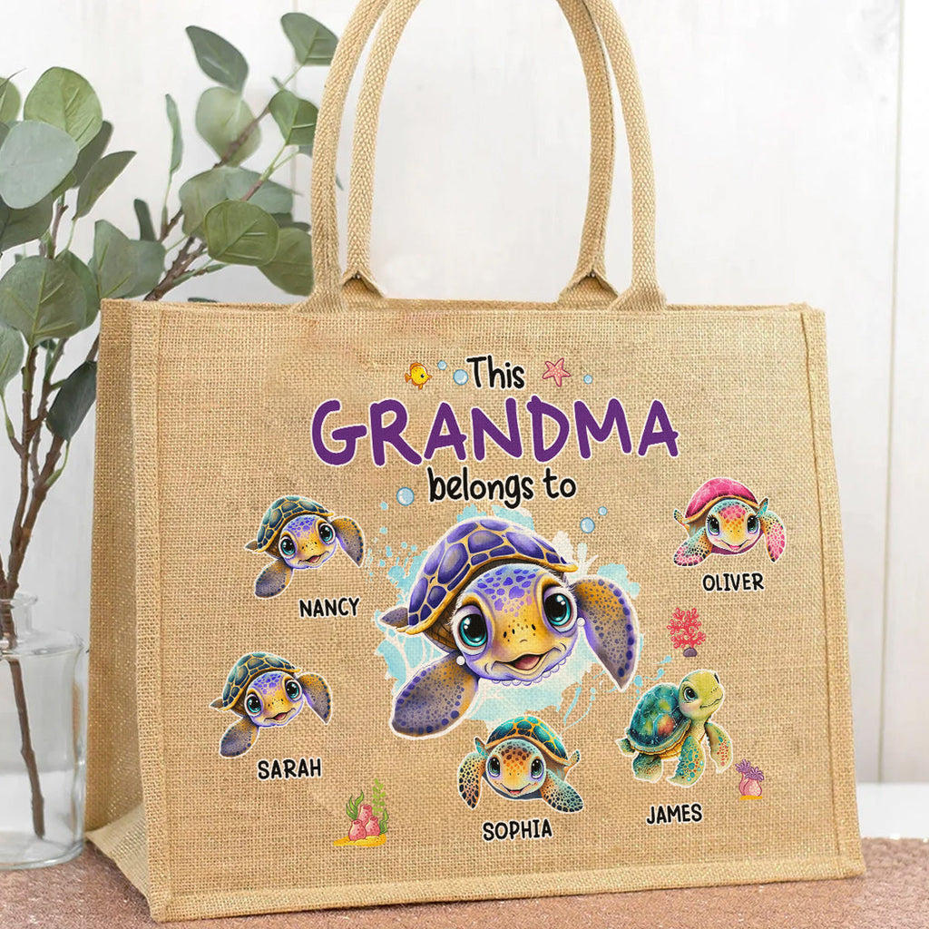 This Grandma Belongs To - Personalized Jute Tote Bag