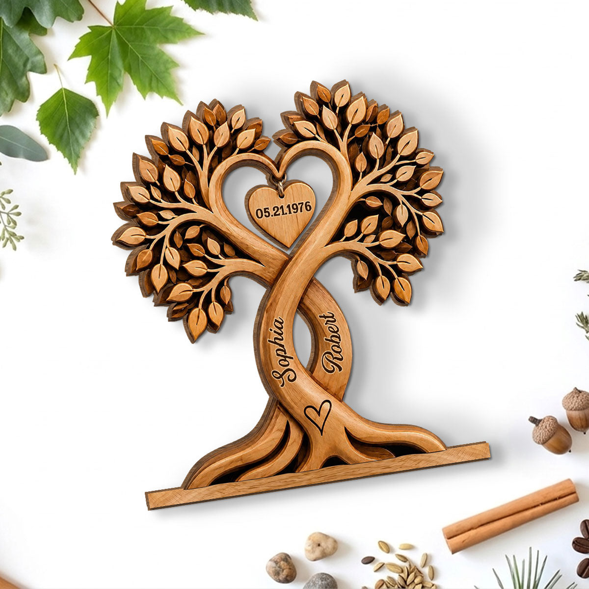 Custom Decor for Husband, Gift for Him • Heart Beat - Personalized 2-Layer Wood Plaque With Flat Base