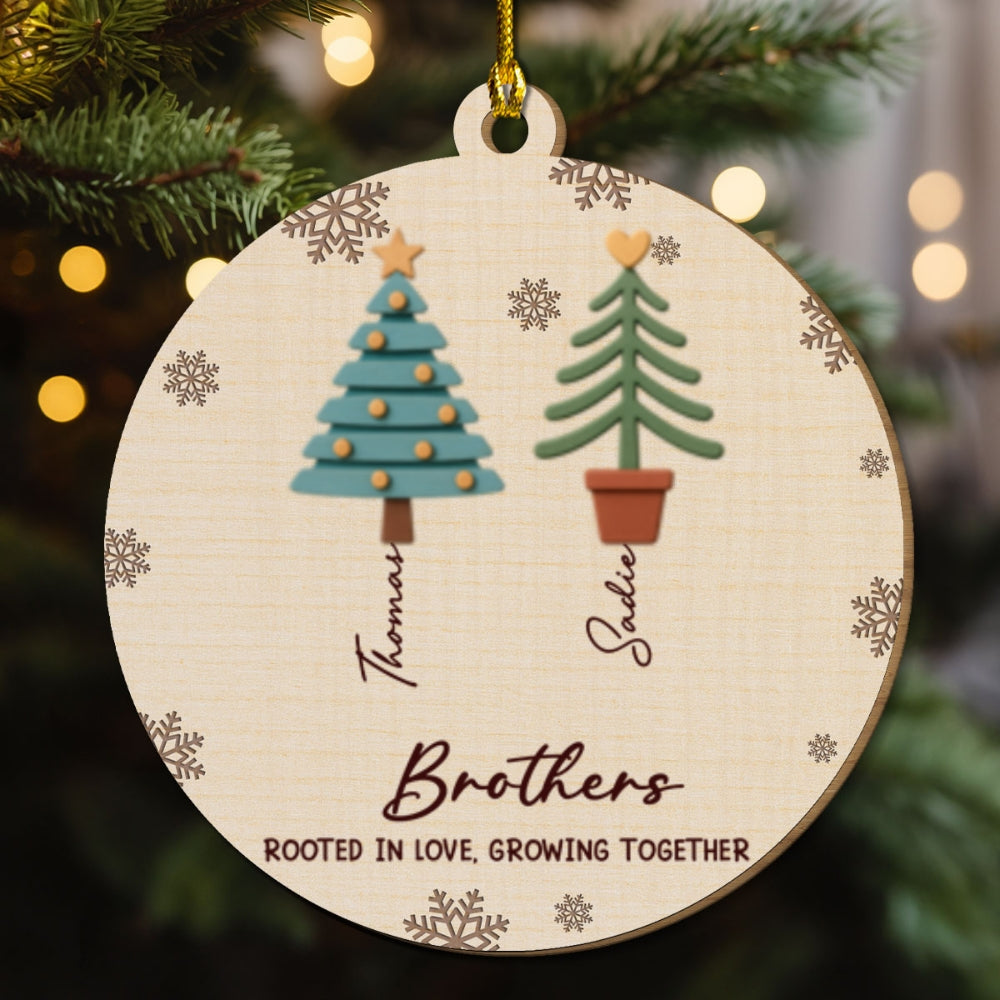 Custom Brothers & Sisters Christmas Ornament •  Together We Grow Through Life - Personalized 2-layered Wood Ornament