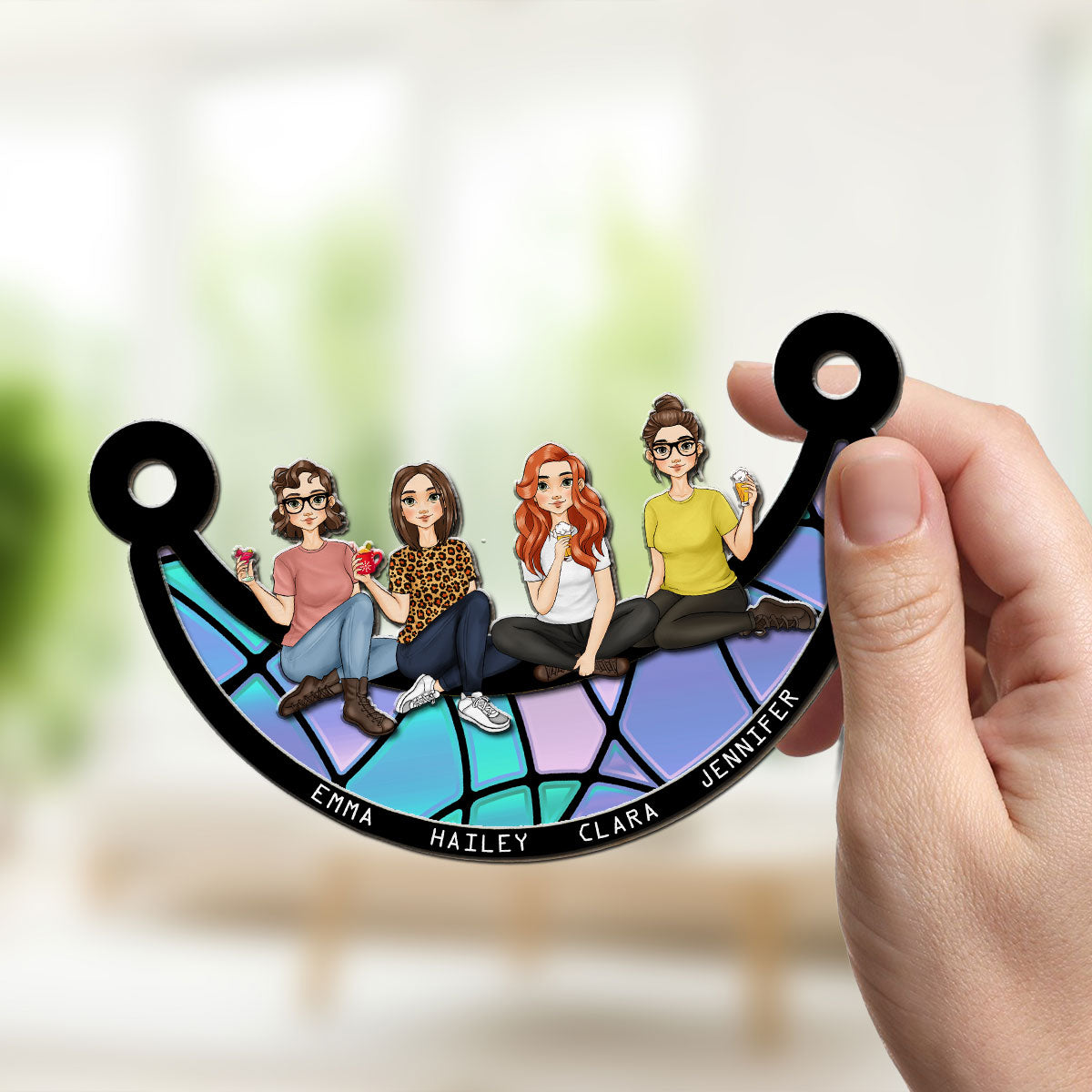 Custom Best Friend Hanging Decor, Friendship Birthday Gifts • Best Friends Sitting On The Moon - Personalized Suncatcher