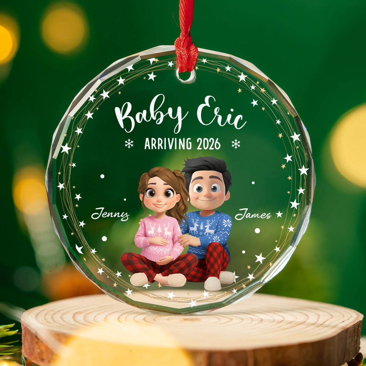 Custom Couple Christmas Ornament, Anniversary Gift •  Arrive To This World - Personalized Glass Ornament