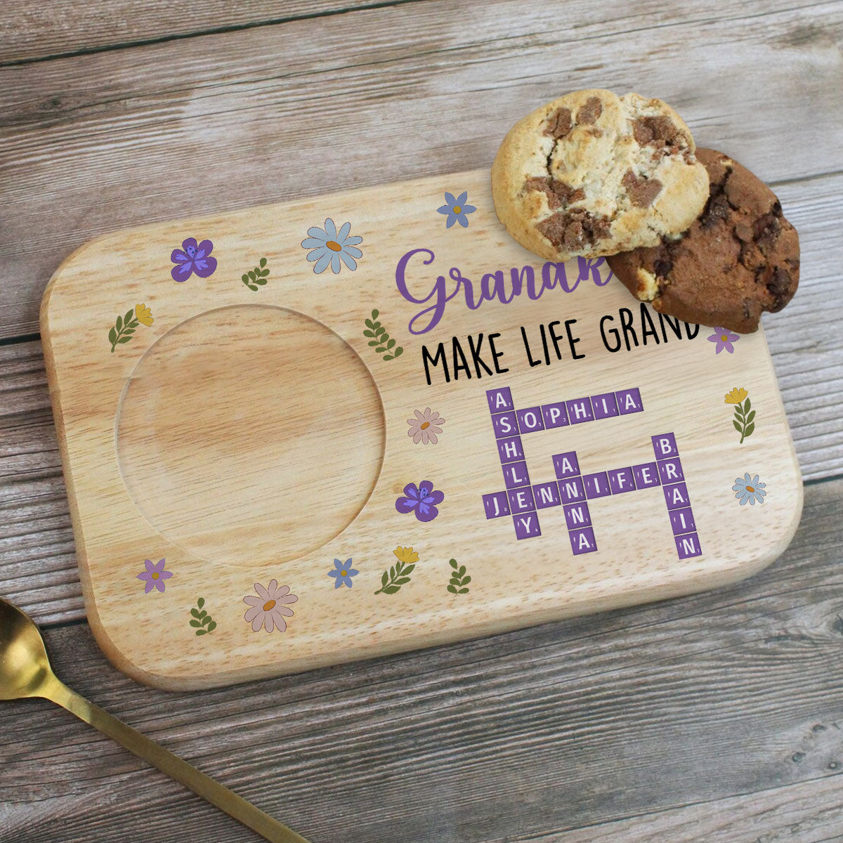 Grandkids Make Life Grand Crossword Puzzle - Personalized Wooden Treat Board
