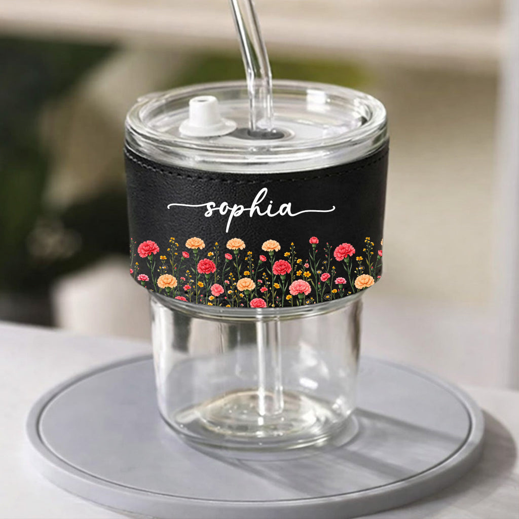 Birth Flower - Personalized Leather Glass Cup