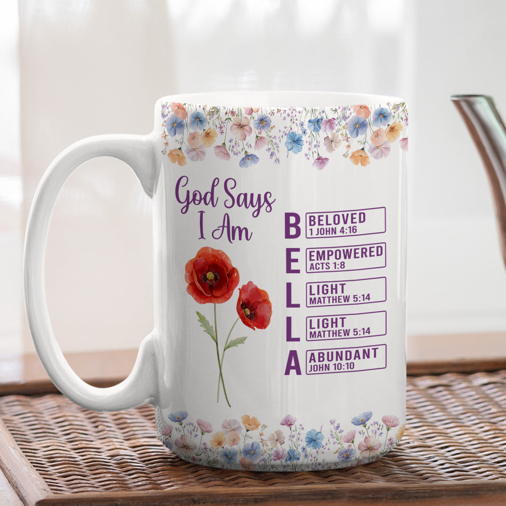Custom Best Friend, Christmas & Birthday Friendship Keepsake Gift • God Says I Am Name - Personalized Coffee Mug