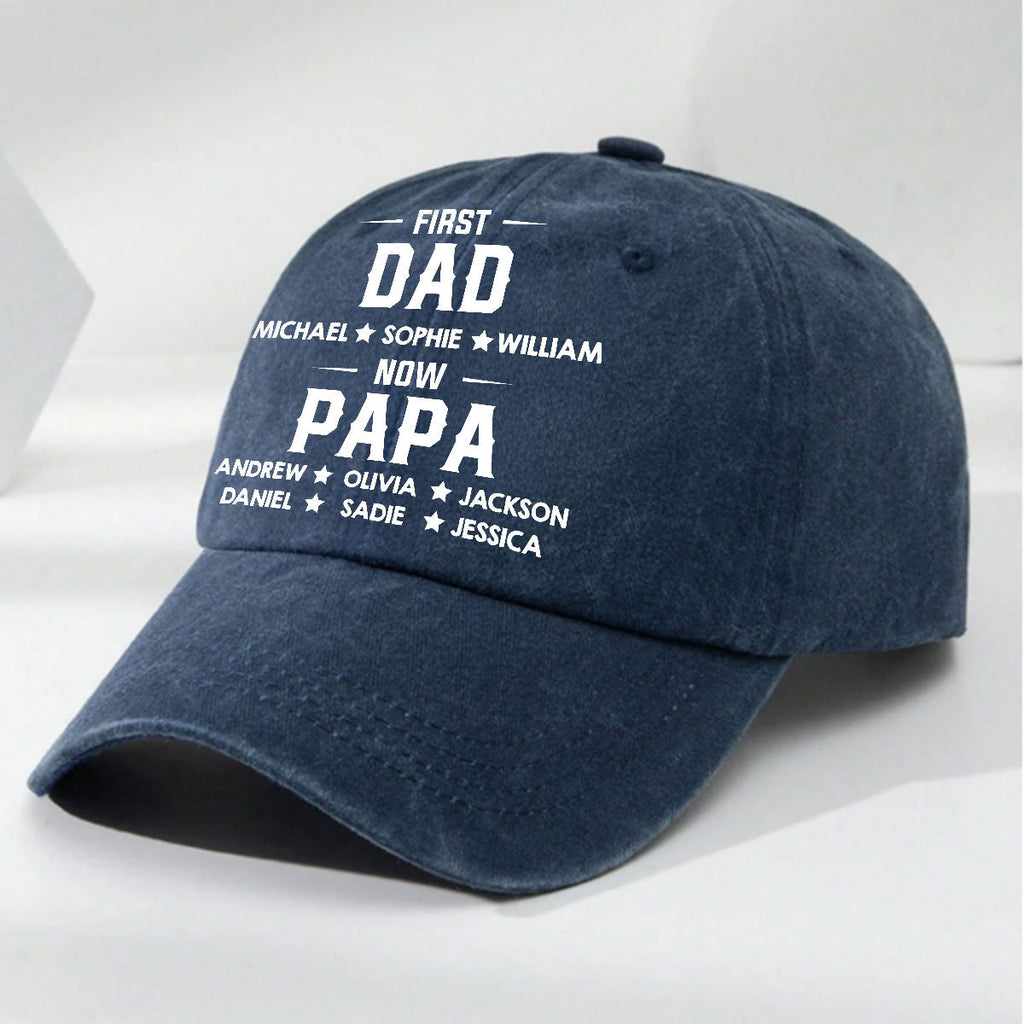 First Dad Now Grandpa - Personalized Vintage Washed Denim Cap