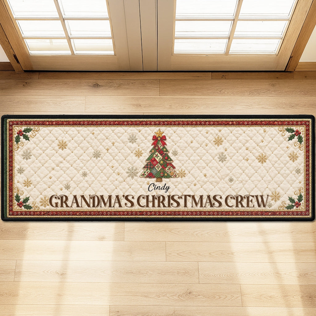 Custom Family Name Christmas Rug, Holiday Gift For Grandma Grandpa • Christmas Crew - Personalized Runner Rug