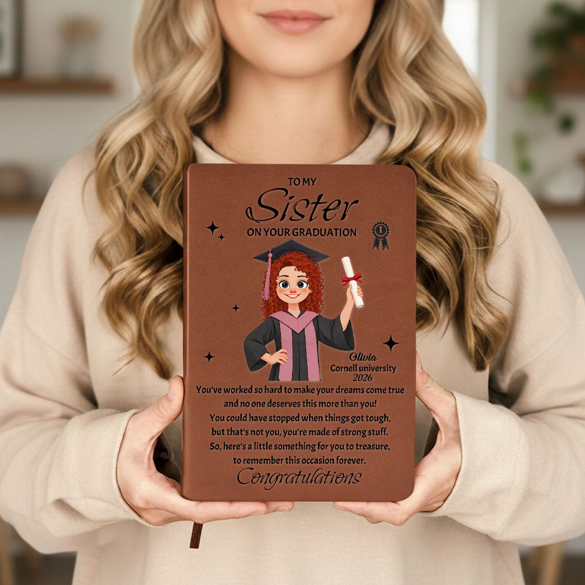 Graduation Journal Custom Name School Year For Children • Diploma In Hand - Personalized Leather Journal