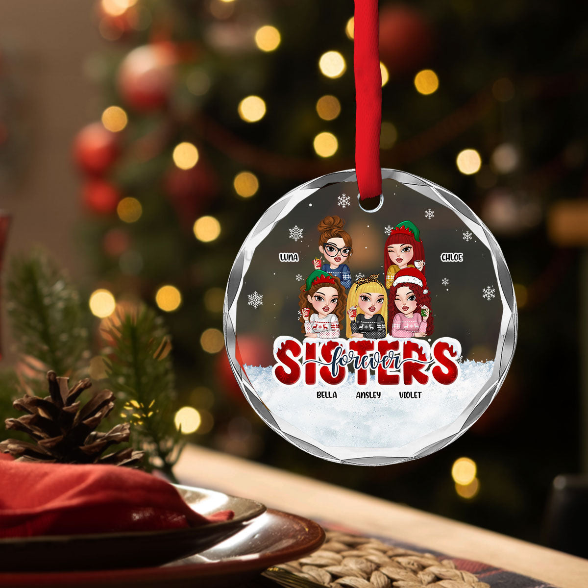 Custom Friendship Christmas Ornament, Best Friend Gift •  Forever Be My Bestie - Personalized Glass Ornament