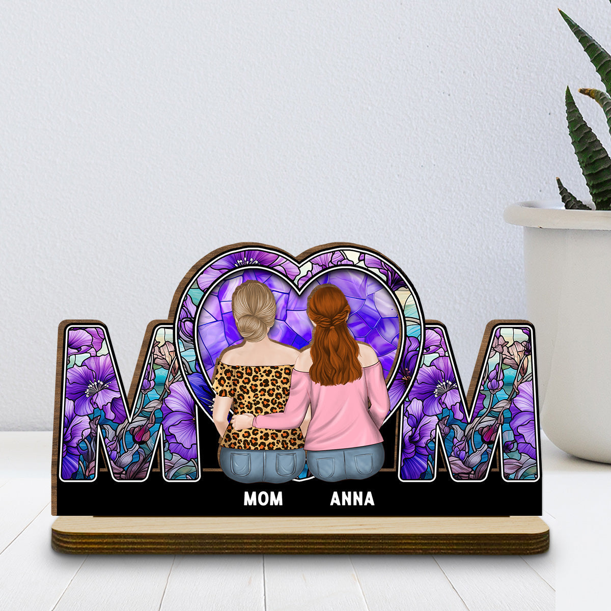 Custom Mother's Day Decor, Gift for Mom & Grandma • Beside Mom - Personalized 2-Layer Wood Plaque With Flat Base