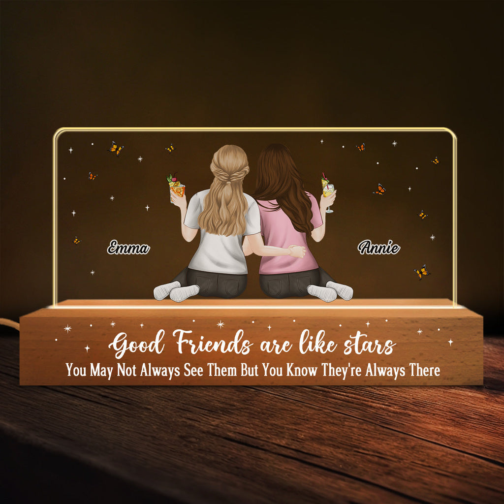 Custom Gift for Best Friends, Sister, Birthday & Christmas • Friends Are Stars - Personalized Acrylic 3D LED Night Light