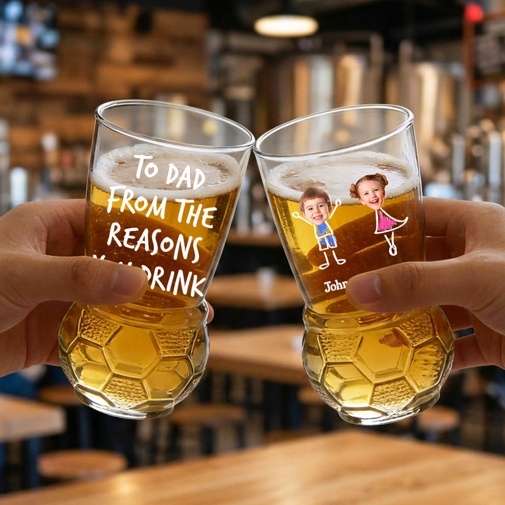 To Dad From The Reason You Drink - Personalized Football Beer Glass