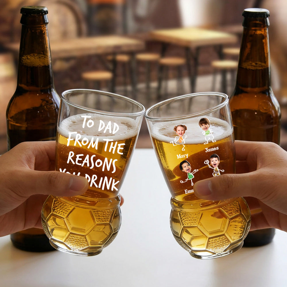 To Dad From The Reason You Drink - Personalized Football Beer Glass