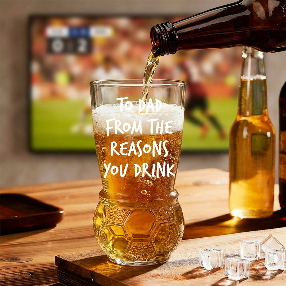 To Dad From The Reason You Drink - Personalized Football Beer Glass