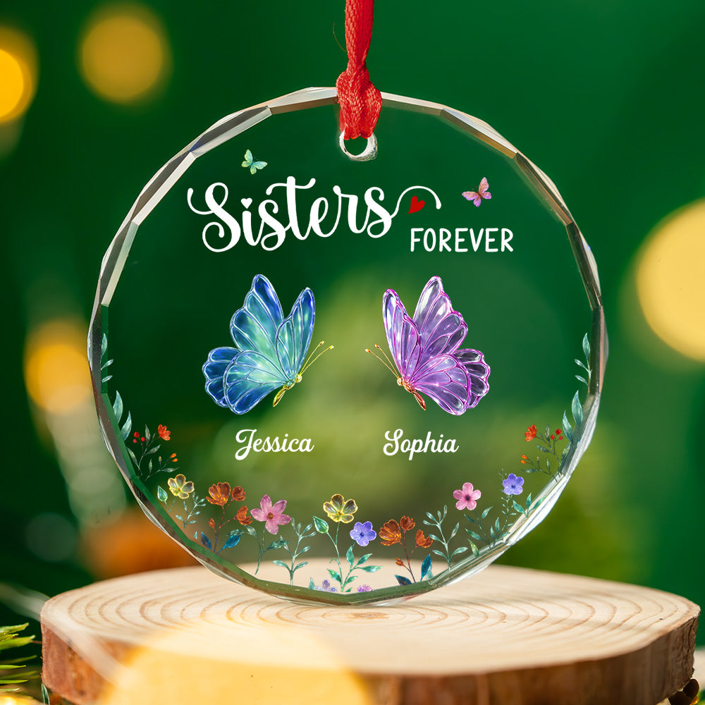 Custom Sister Christmas Ornament •  Twinkling Butterflies - Personalized Glass Ornament