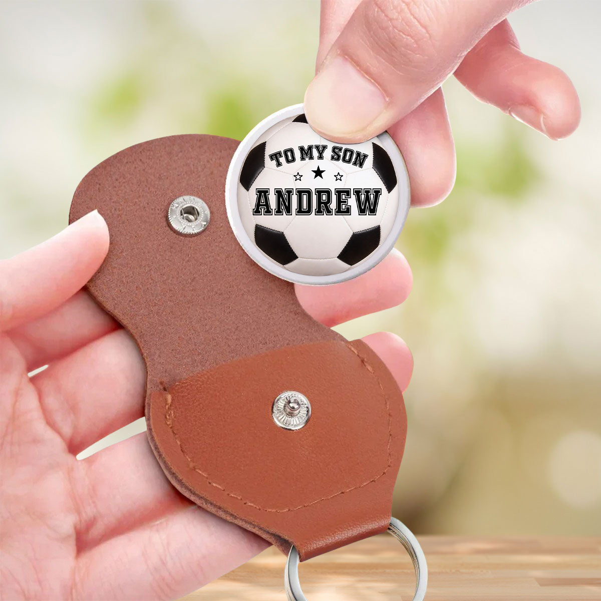 Custom Coin Keychain for Son, Father's Day Birthday Gifts • To My Son Soccer Ball - Personalized Pocket Hug